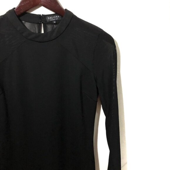 ZALORA LONG SLEEVE MESH DETAIL BODYCON DRESS - BLACK - Picture 2 of 4